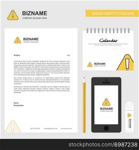 Caution Business Letterhead, Calendar 2019 and Mobile app design vector template