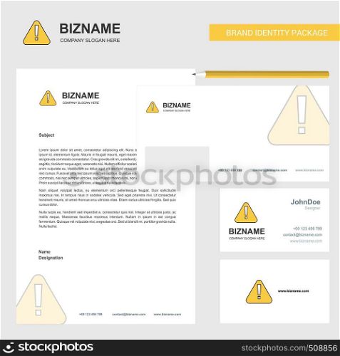 Caution Business Letterhead, Envelope and visiting Card Design vector template
