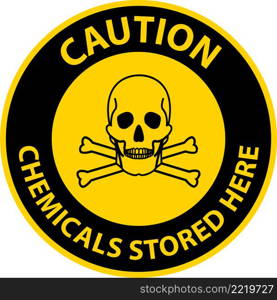 Caution Chemicals Stored Here Sign On White Background