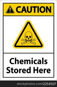 Caution Chemicals Stored Here Sign On White Background