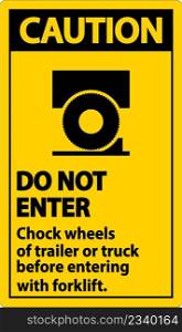 Caution Chock Wheels of Trailer Sign On White Background