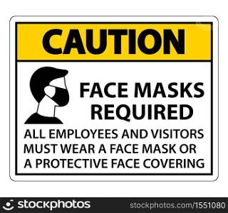 Caution Face Masks Required Sign on white background