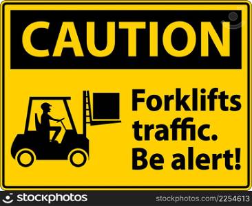 Caution Forklift Traffic Be Alert Sign On White Background