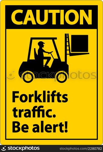 Caution Forklift Traffic Be Alert Sign On White Background