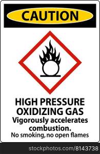 Caution High Pressure Oxidizing Gas GHS Sign On White Background