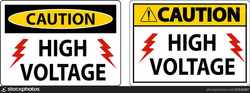 Caution High Voltage Sign On White Background