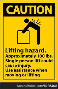 Caution Lifting Hazard Use Assistance Label On White Background