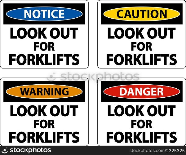 Caution Look Out For Forklifts Sign On White Background