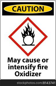 Caution May Cause Or Intensify Fire GHS Sign On White Background