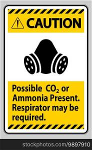 Caution PPE Sign Possible Co2 Or Ammonia Present, Respirator May Be Required 