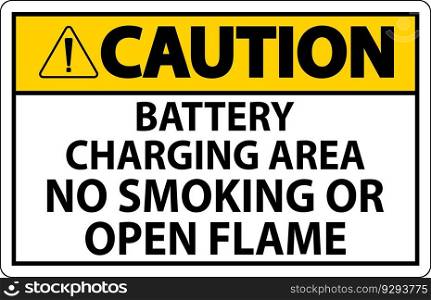 Caution Sign Battery Charging Area, No Smoking Or Open Flame