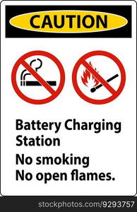 Caution Sign Battery Charging Station, No Smoking, No Open Flames