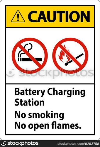 Caution Sign Battery Charging Station, No Smoking, No Open Flames