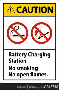 Caution Sign Battery Charging Station, No Smoking, No Open Flames