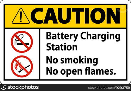 Caution Sign Battery Charging Station, No Smoking, No Open Flames