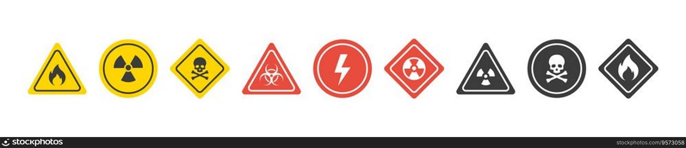 Caution sign. Danger and warning sign icons. Poison toxic biohazard caution skull chemical