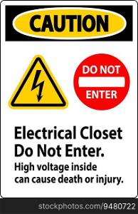 Caution Sign Electrical Closet - Do Not Enter. High Voltage Inside Can Cause Death Or Injury