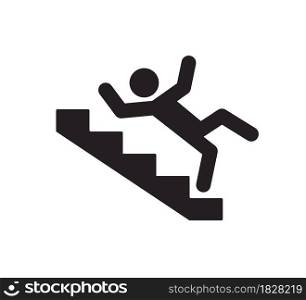 Caution stairway sign. A man falling down the stairs. A sign warning of danger. Slippery stairs icon. Vector illustration isolated on white background.. Caution stairway sign. A man falling down the stairs. A sign warning of danger. Slippery stairs icon. Vector illustration isolated on white background