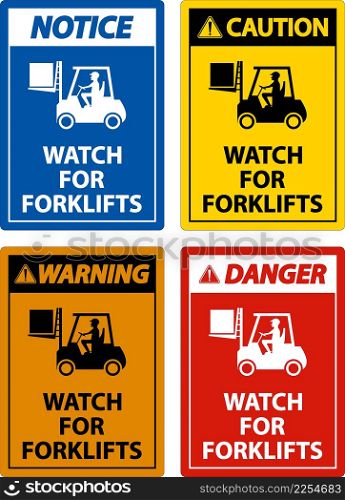 Caution Watch For Forklifts Sign On White Background