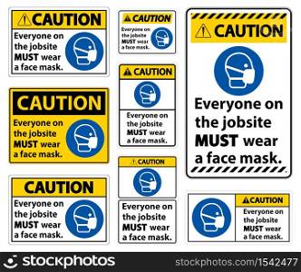 Caution Wear A Face Mask Sign Isolate On White Background,Vector Illustration EPS.10