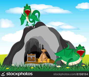 Cave and dragons. Cave in grief and dragons protecting bonanza