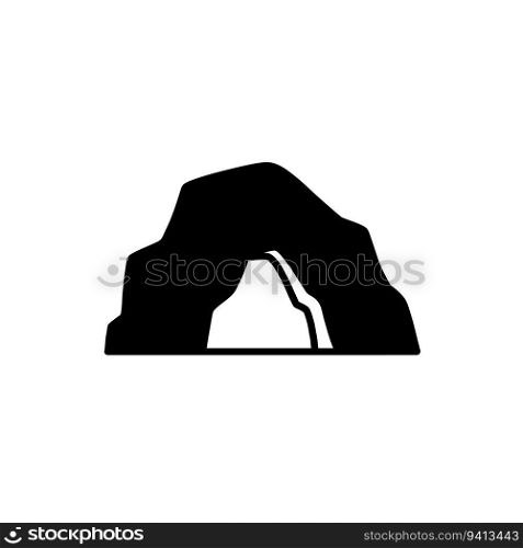 Cave icon. Stone shelter. Entrance to the mountain dungeon. Black silhouette. Cave icon. Stone shelter. Entrance to mountain