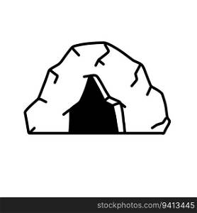Cave icon. Stone shelter. Entrance to the mountain dungeon. Black silhouette. Cave icon. Stone shelter. Entrance to the mountain
