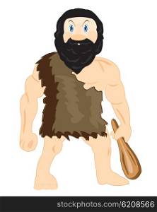Cave person with blackjack. Prehistorical person with wooden blackjack in hand