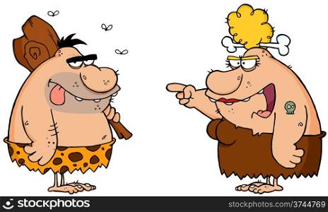 Caveman And Angry Cavewoman Cartoon Characters