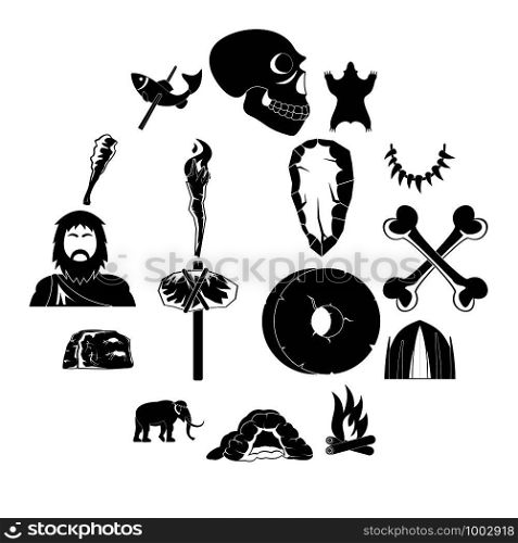 Caveman icons set. Simple illustration of 16 caveman vector icons for web. Caveman icons set, simple style