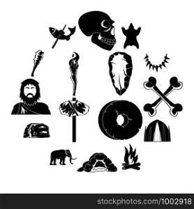 Caveman icons set. Simple illustration of 16 caveman vector icons for web. Caveman icons set, simple style