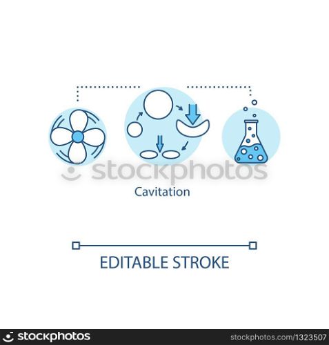 Cavitation concept icon. Rapid change in pressure process. Bubbles formation. Chemical research idea thin line illustration. Vector isolated outline RGB color drawing. Editable stroke