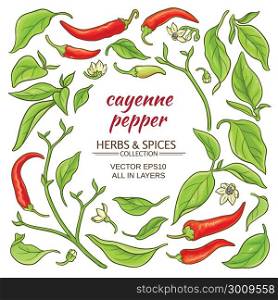cayenne pepper elements set. cayenne pepper elements set on white background