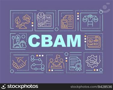 CBAM text concept with various thin line icons on dark monochromatic background, 2D vector illustration.. CBAM text with linear icons concept