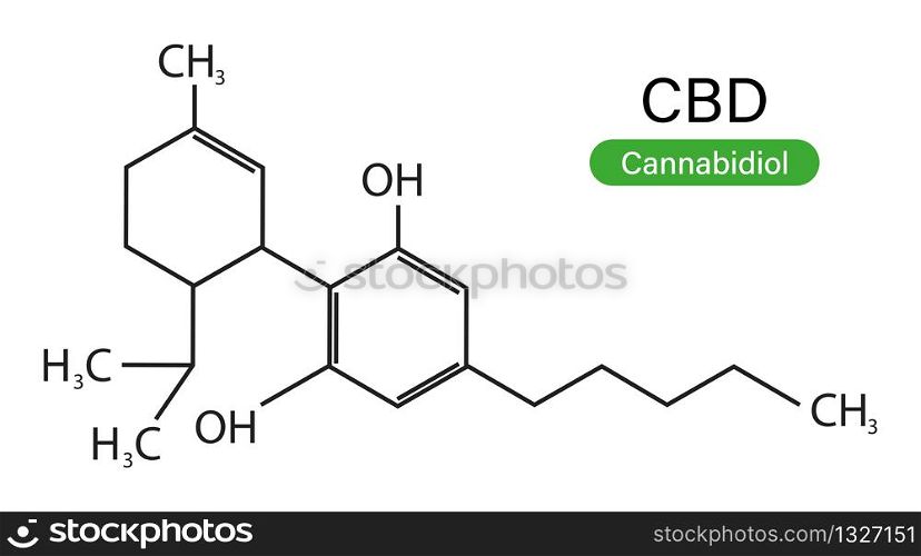 Cbd chemistry formula. Vector isolated illustration. Chemistry icon. Skeletal chemical formula. Vector composition. EPS 10