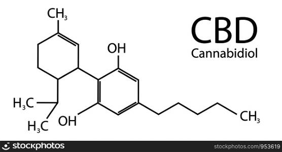 Cbd in flat style. Chemistry icon. Skeletal chemical formula. Vector composition. EPS 10. Cbd in flat style. Chemistry icon. Skeletal chemical formula. Vector composition.