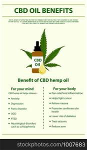 CBD Oil Benefits vertical infographic illustration about cannabis as herbal alternative medicine and chemical therapy, healthcare and medical science vector.