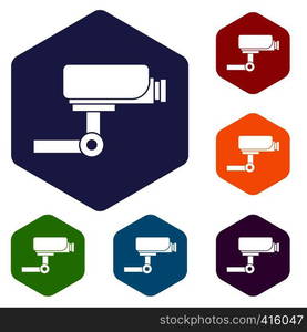 CCTV camera icons set rhombus in different colors isolated on white background. CCTV camera icons set