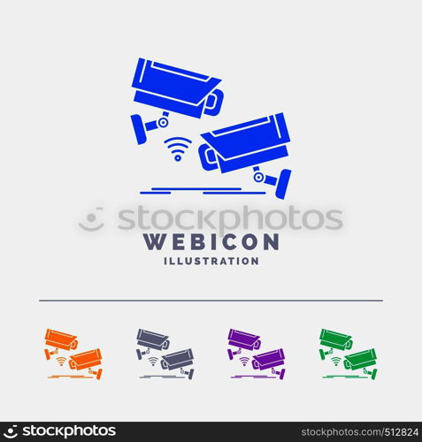 CCTV, Camera, Security, Surveillance, Technology 5 Color Glyph Web Icon Template isolated on white. Vector illustration. Vector EPS10 Abstract Template background