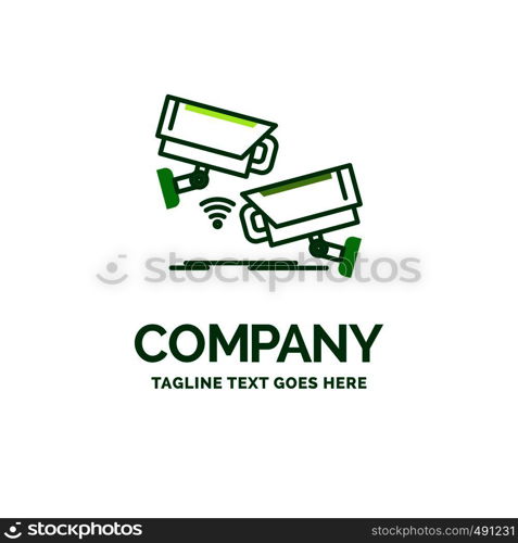 CCTV, Camera, Security, Surveillance, Technology Flat Business Logo template. Creative Green Brand Name Design.