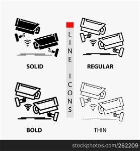 CCTV, Camera, Security, Surveillance, Technology Icon in Thin, Regular, Bold Line and Glyph Style. Vector illustration