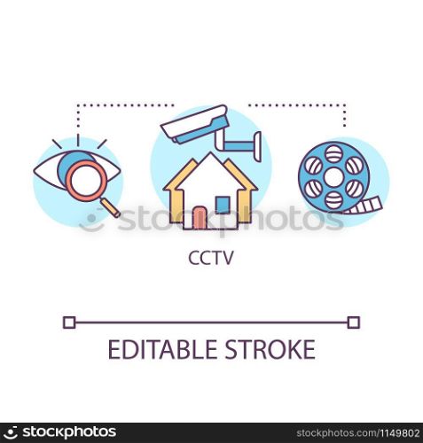 CCTV concept icon. Closed circuit television. Video monitoring. Home security camera system. Remote surveillance idea thin line illustration. Vector isolated outline drawing. Editable stroke