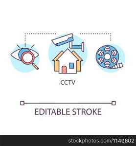CCTV concept icon. Closed circuit television. Video monitoring. Home security camera system. Remote surveillance idea thin line illustration. Vector isolated outline drawing. Editable stroke