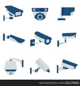CCTV security video camera vector flat icons set. CCTV security video camera vector flat icons set. Safety system cctv and surveillance with cctv for protection illustration