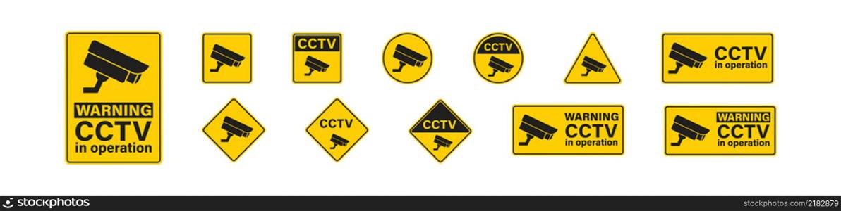CCTV set flat banners icon on white background. Securiti technology system vector illustration