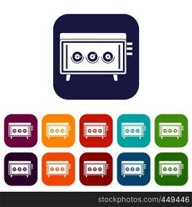 CD changer icons set vector illustration in flat style In colors red, blue, green and other. CD changer icons set flat