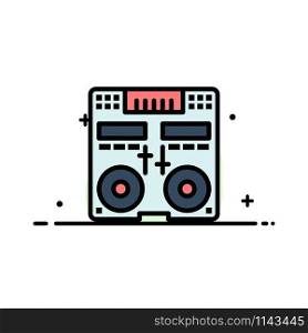 Cd, Console, Deck, Mixer, Music Business Flat Line Filled Icon Vector Banner Template