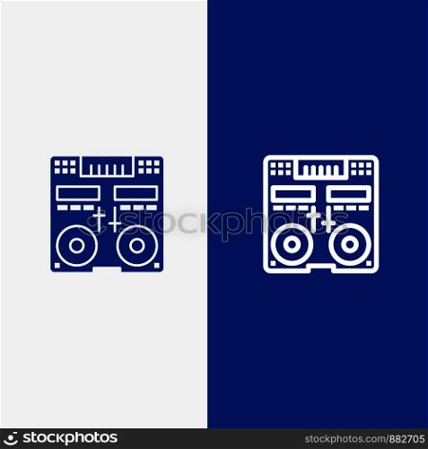Cd, Console, Deck, Mixer, Music Line and Glyph Solid icon Blue banner Line and Glyph Solid icon Blue banner