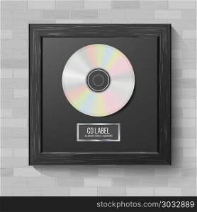 CD Disc Award Vector. Modern Ceremony. Realistic Frame, Album Disc, Brick Wall. Illustration. CD Disc Award Vector. Musical Trophy. Realistic Frame, Album Disc, Brick Wall. Illustration
