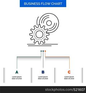 cd, disc, install, software, dvd Business Flow Chart Design with 3 Steps. Line Icon For Presentation Background Template Place for text. Vector EPS10 Abstract Template background